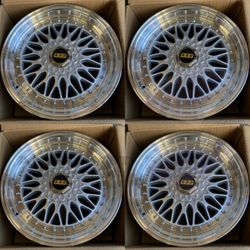 BBS Super RS Style Wheels 19x8.5/9.5 +35 5x112/5x114.3/5x120 CB72.6 Silver w/ Metallic Lip New Set of 4
