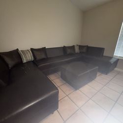 Brown Sectional With Ottoman