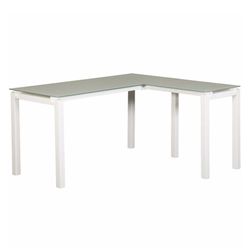 Baraga L-Shaped Home Office Desk — Modern White Glass and Metal