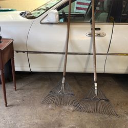 Two Commercial Heavy Duty Wood Handle Metal Wracks