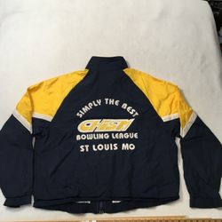 Vintage 90s  Bowling high neck Champ Satin Bomber Jacket XL blue yellow
