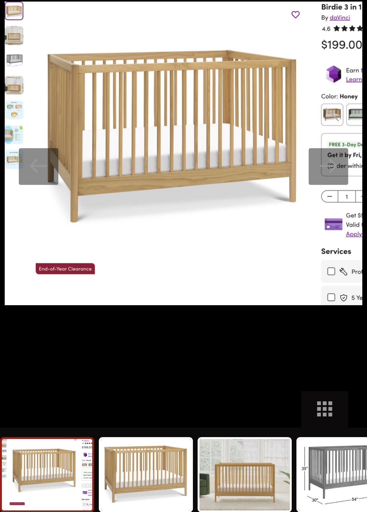 ***NEW IN THE BOX***Birdie 3in 1 Crib