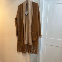 Hannah Rose Cashmere Blend Telluride Fringe Cardigan Sz M