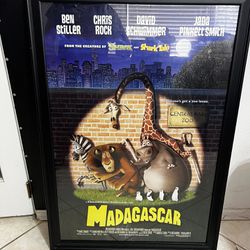 Vintage Madagascar Movie Release Poster Frame Sz 43 1/2 In By 30 1/2 In 