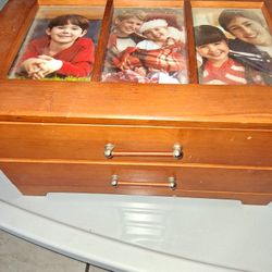 Wood Jewelry Box With Some Jewelry 