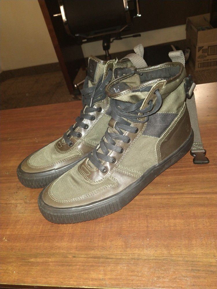 Frye Mens Combat Military Boots Green Brown Ankle Strap Lace Up Sz 10   (contact info removed)-OLM