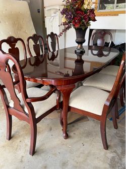 USED DINING TABLE AND 8 chair, solid wood