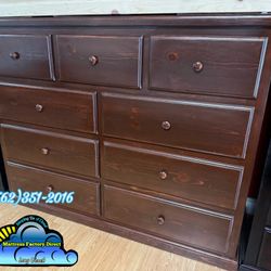 Tocador Café 9 Cajones Madera Pino- Nine Drawer Brown Wood Dresser 