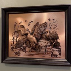 Pre Owned 1970’s Vintage 3D Copper Duck Print Art Framed/Signed By John Louw