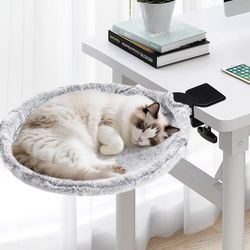 (303030-8B) Uross Cat Desk Bed - 180° Rotating Soft & Comfortable Rabbit Fur Bed, Modern Indoor Cat Nest Furniture for Office Desks and Game Tables, I