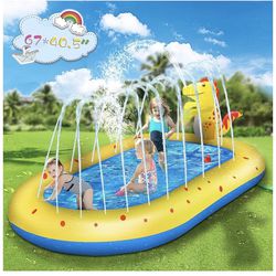  Inflatable Sprinkler Pool for Kids, Cute Dinosaur Kiddie Pool, 3-in-1 Backyard Splash Pad Swimming Outdoor Water Toys for Toddlers 