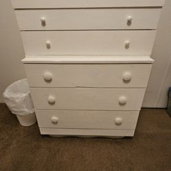 Chest Of Drawers - White, Wood, 5 Drawers