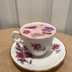 Vintage Royal Kent Bone China Candle in a Teacup Flowers Teacup Candle 3”