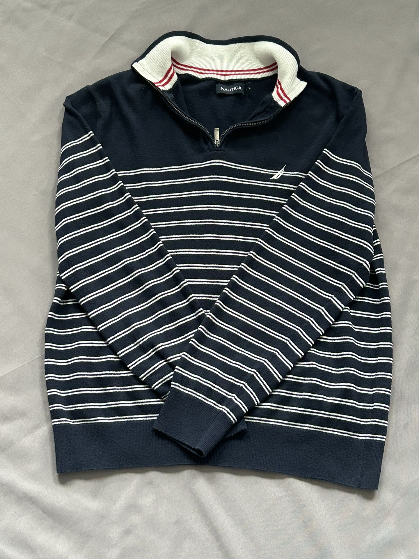 Nautica Quarter-Zip Striped Sweater – Navy, Size M