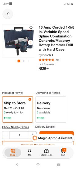 Bosch 13 Amp Rotary Hammer Drill with Hard Case