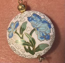 Cloisonne Chinese Enamel Unusual Blue Floral on White Pendant