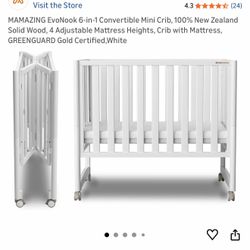 Convertible White Mini 100% Wood Cribe  