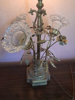 Antique Brass Floral Bouquet Lamp with Glass Shades