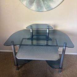 Glass Computer Desk With Keyboard Tray 