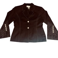 Kaelyn’s-Max Silk Linen Blazer Jacket Black Embroidered Sleeve Buttons Size 14