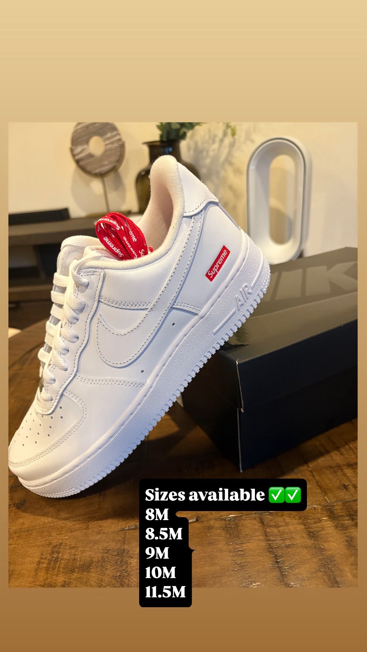 Nike Supreme Air Force 1 White Sizes 8M, 8.5M, 9M, 10M, & 11.5M
