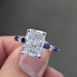 4.33Ctw Radiant With Sapphire 14kw Engagement / Wedding Ring 