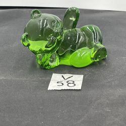 Fenton Paperweight Art Glass Bear Green Figurine Reclining Waving 4"