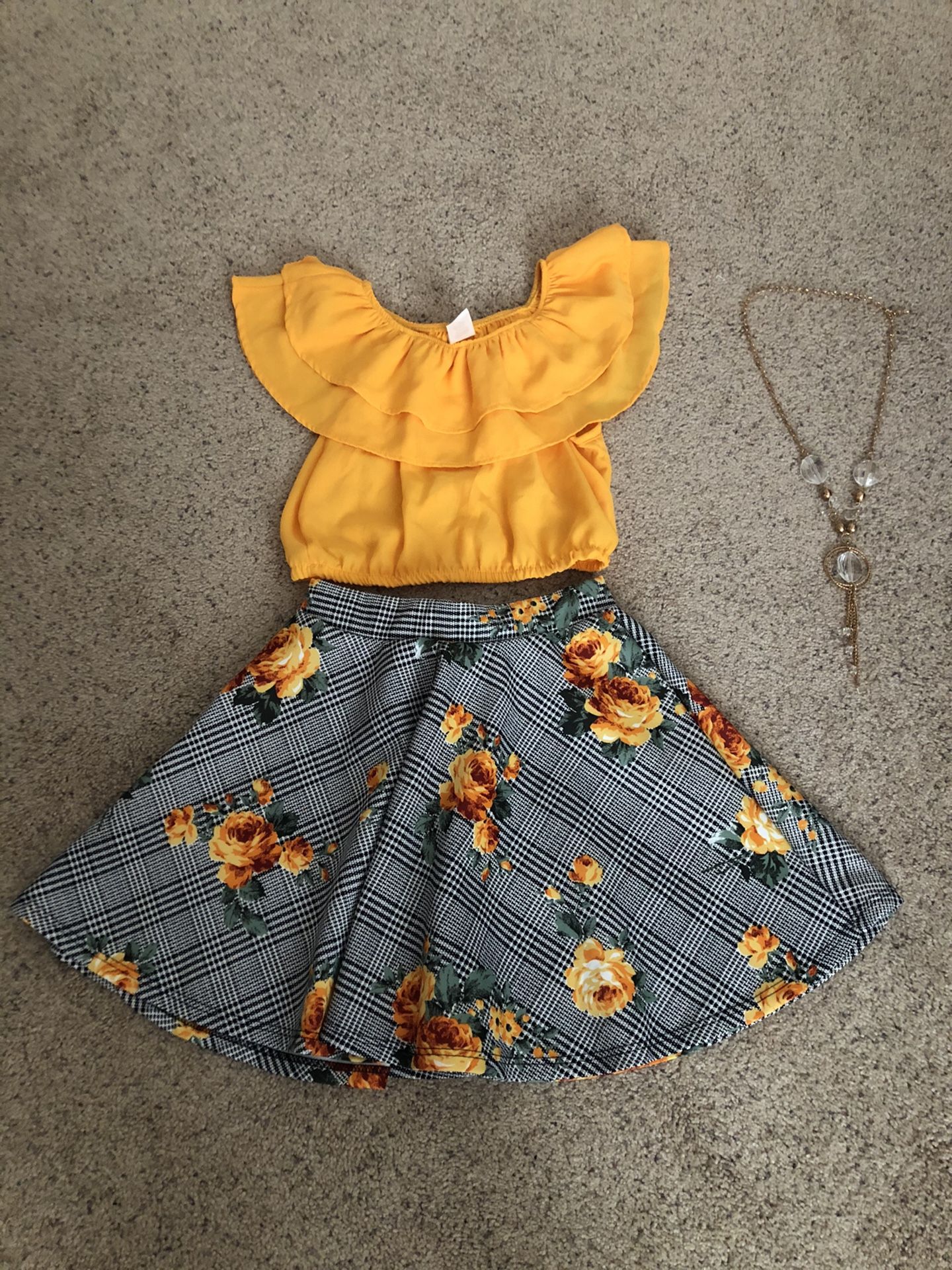 Cold Shoulder Crop Top Ruffle Layered Top Flower Girl Skirt Sets