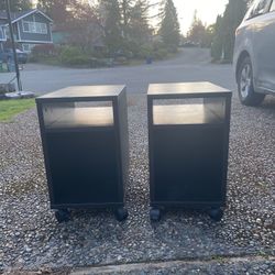 Black nightstand set/ desk shelf with wheels 