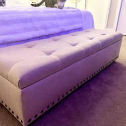 Long beige studded storage ottoman Bench 