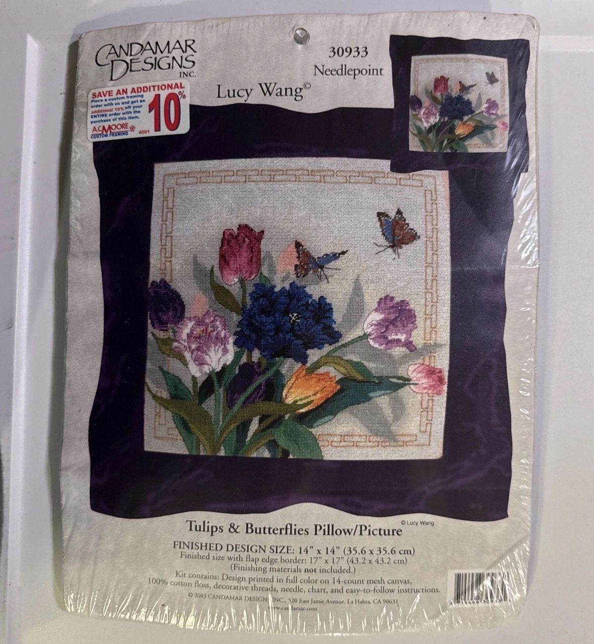 TULIPS & BUTTERFLIES 30933 Needlepoint Lucy Wang Candamar Designs 2003- Sealed