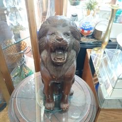 Vintage Wood Lion Handmade Hand carved Statue Sculpture Brown Medium Unique