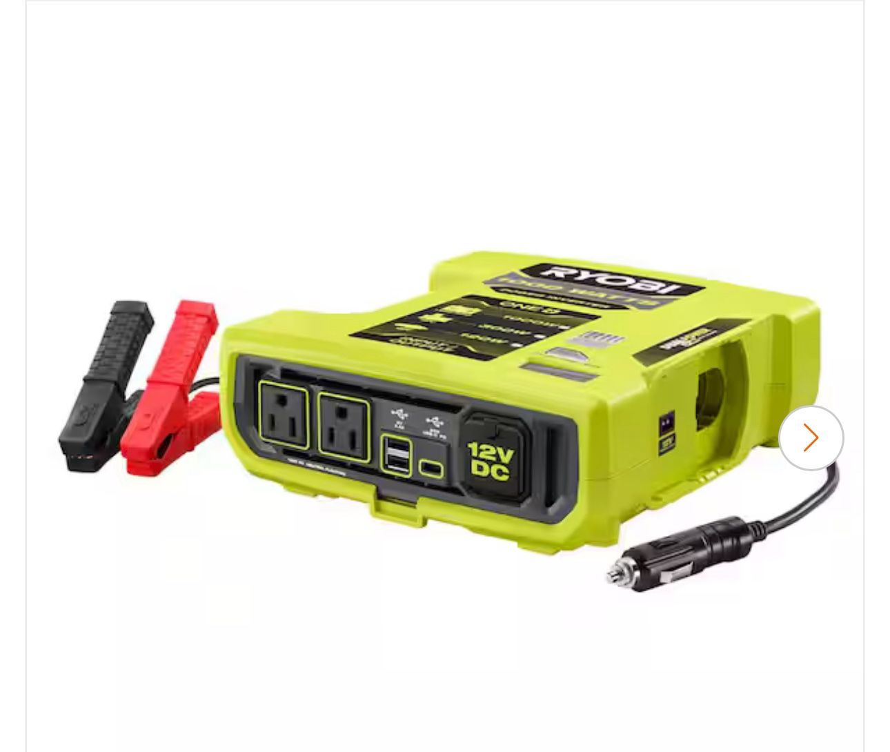RYOBI ONE+ 18V 1000-Watt Max 12-Volt Automotive Power Inverter