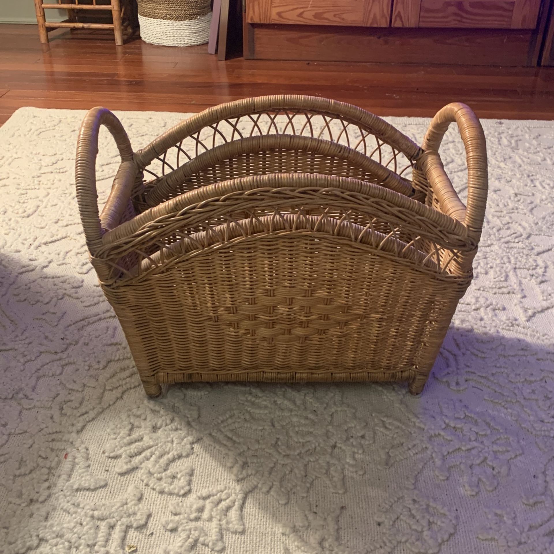 Vintage Boho Magazine Rack Wicker Handmade Beautiful