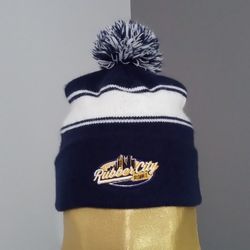 Embroidered RUBBER CITY RUMBLE Gymnastics Meet Akron Winter Pom Pom Knit Hat