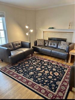 Matching Dark Brown Tufted Leather Sofa & Loveseat Set