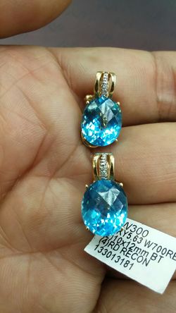 14k Gold blue topaz & diamonds earings & charm
