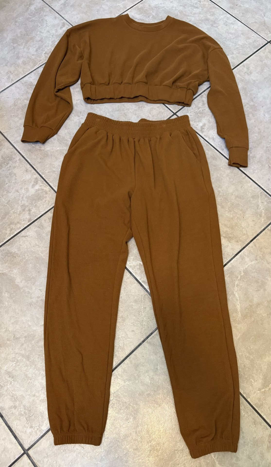 2 Piece Knit Jogger Set With Crop Shirt