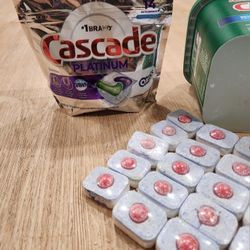 Cascade dishwasher detergent total of 50 mix
1 pkg closed with 14
1 pkg open with 10