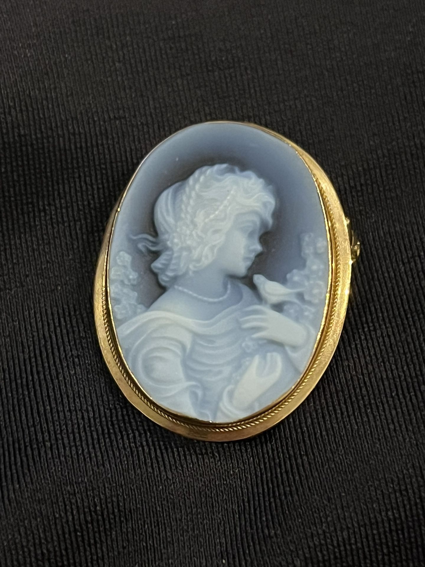 Vintage 18k Pale Blue Cameo Pendant And Pin 