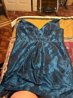 Teal Satin Formal Dress with Beaded Detail