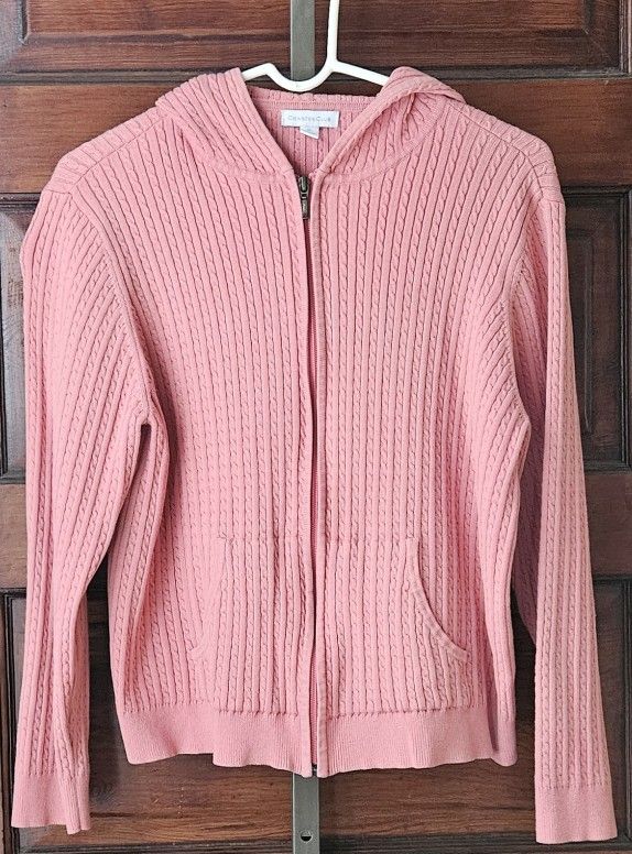 XL, Pink, Charter Club, Women's Zip, Hooded Knitted, Cardigan, Sweater