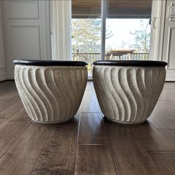 Set of 2 Large Elegant Stone-Look Resin Planter