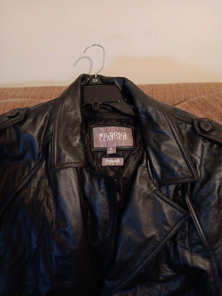 LEATHER JACKET MADE BY WILSON XL ( FULL LENGTH TRENCH )