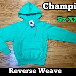Champion Reverse Weave Logo Hoodie Green Men’s Sz XS Oversized New!