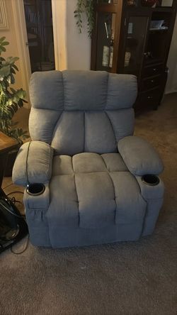 Gray Fabric Recliner Chair with Cup Holders