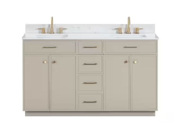 Glacier Bay Marcote 60" Double Sink Bath Vanity In Greige With Engineered Marble Top