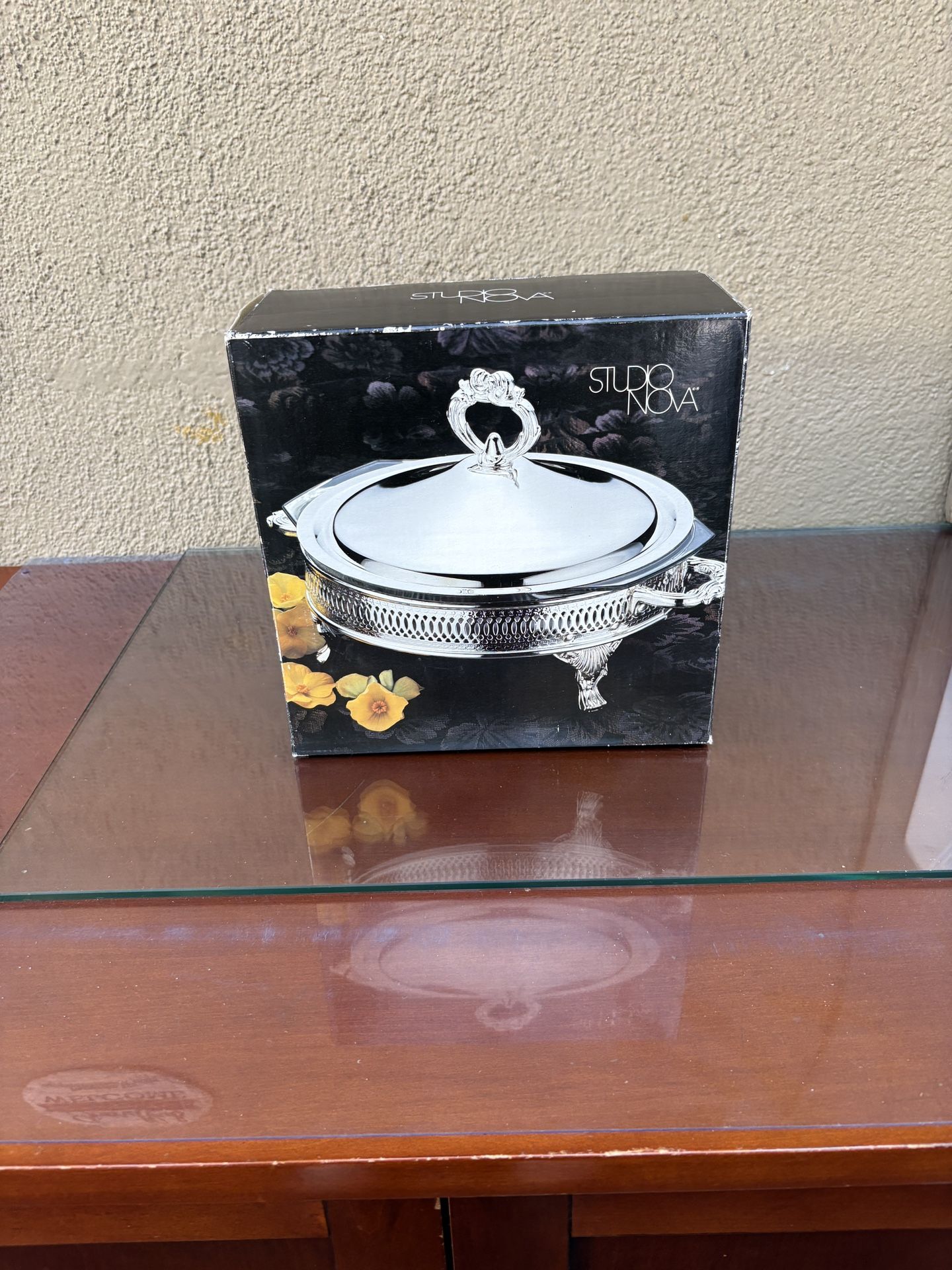 Studio Nova Silver footed bowl with glass bowls and silver lid in brand new condition.