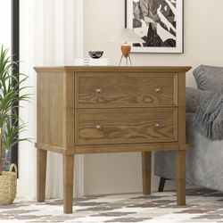 Solid Wood Nightstand with 2 Drawers, Practical Bed Side Table/Night Stand, End Table with 2 Drawers for Bedroom or Living Room,Teak CSN002-04A
