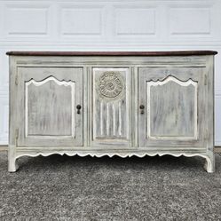 French Provincial Style Solid Wood Sideboard / Buffet Distressed Rustic Farmhouse